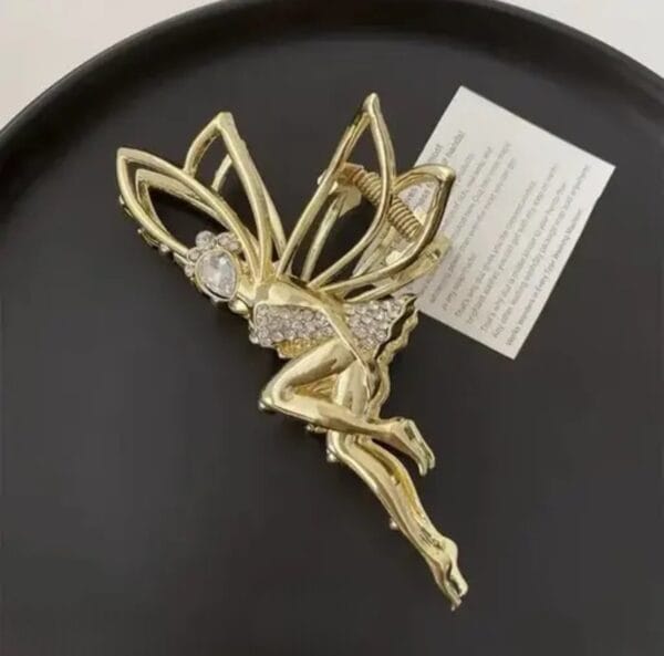 golden girl shape Rhinestone Hair Clip for Women Korean Spark Hollow Long Tassel Grab Shark Clip Temperament Headwear Hair Accessories Golden color Metal