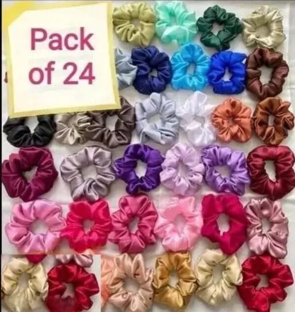 (Pack of 24) (Multi-Random color) Premium Silk Satin Scrunchies