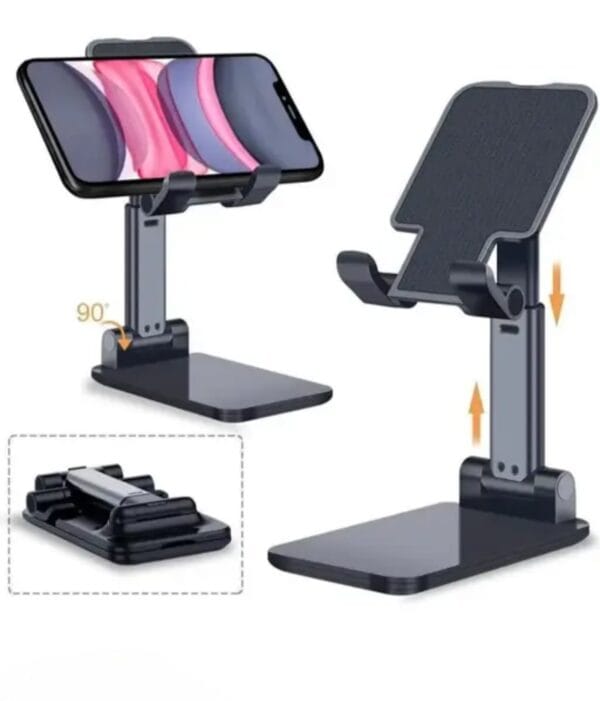 Mobile Phone Holder, Adjustable, Foldable, Anti-Skid, Wide Compatibility (Black) Tabletop