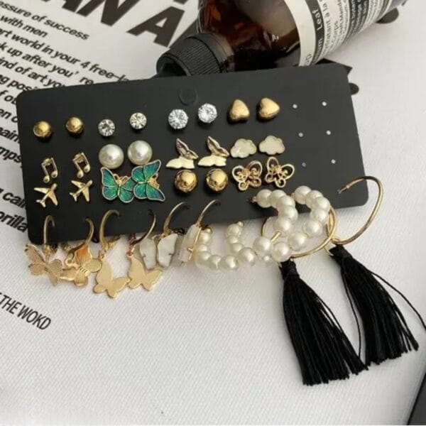 Combo of 17 PAIR Earrings for Girls and Women Gold Plated Pearl and Stone Studded Alloy Earring Set