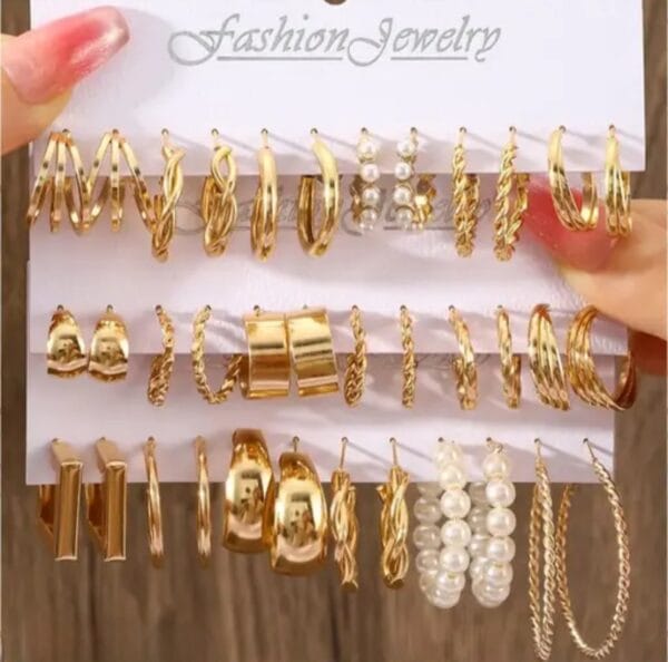 Combo Of 18 Pairs Gold Plated Hoop And Pearl Earrings For Women And Girls