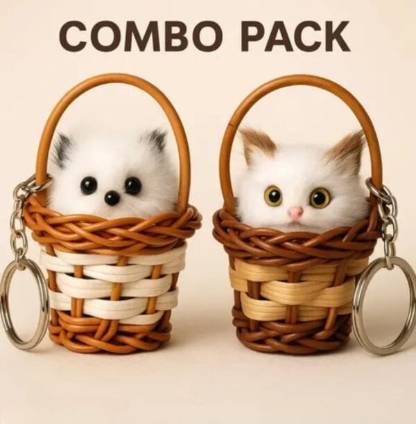 Cute Fluffy Hedgehog Basket Keychain