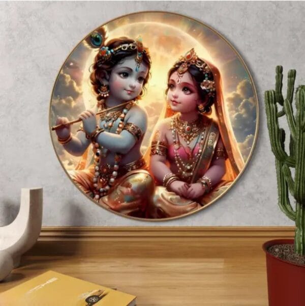 Radha Krishna Wall Art Round Frame Premium HD Print