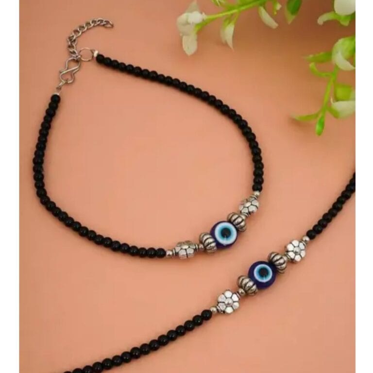 Pair of 2 Flower and Evil Eye Anklet and Payal
