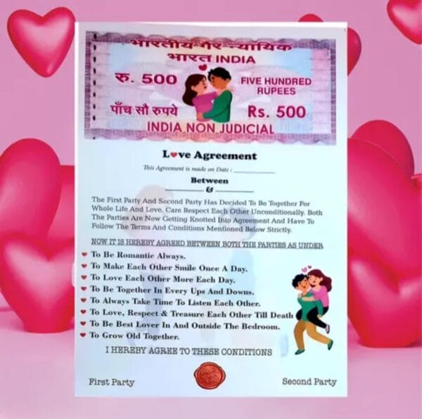 Love Valentine Gift Card Agreement Contract Card